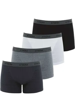 ATHENA Lots De 4 Boxers En Coton Stretch Noir, Gris Chiné, Gris Anthracite Et Blanc - Multicolore