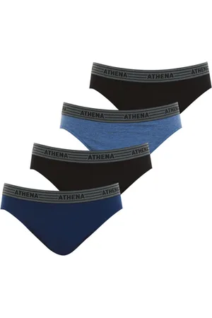 ATHENA Lot De 4 Slips Taille Basse En Coton Bleu Marine, Bleu Chiné Et Noir - Multicolore