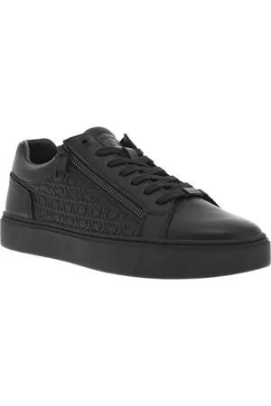 Calvin Klein Baskets Basses En Cuir Noires Et à Lacets Et Zip Latéral - Noires