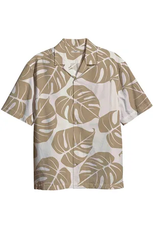 JACK & JONES Chemise Coupe Regular à Manches Courtes Col Cubain Premium Fast En Coton Beige Fantaisie - Beige
