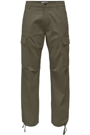 Only & Sons Pantalon Avec Des Passants Pour Ceinture En Coton Mélangé Kaki - Kaki
