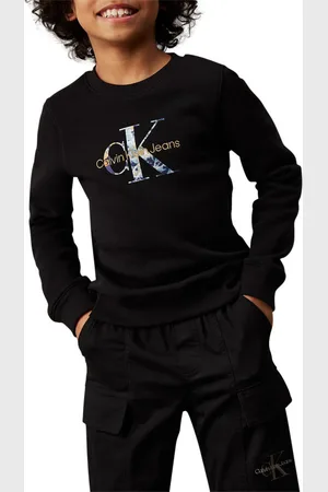 Calvin Klein Sweat Junior Garçon Calvin Klein Coton Mélangé Avec Manches Longues Et Col Rond Noir Monogrammes - Noir