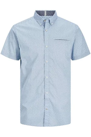JACK & JONES Chemise Premium Coton Avec Manches Courtes Et Col Américain Ciel - Ciel