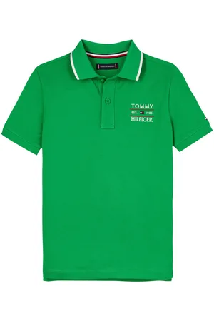 Tommy Hilfiger Polo Junior Garçon Coton Régénératif Avec Manches Courtes Et Col Polo Vert - Vert
