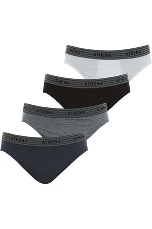 ATHENA Lot De 4 Slips Taille Basse En Coton Gris Anthracite, Gris Chiné, Noir Et Blanc - Multicolore