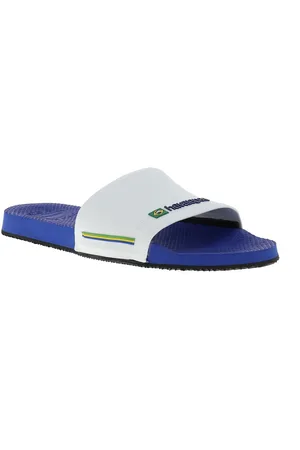 Havaianas Claquettes Bleues Et Blanches Slide Brasil - Bleu