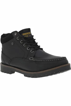 JACK & JONES Bottines En Cuir Noires à Talon Décroché Bas Et à Lacets Ronds - Noires