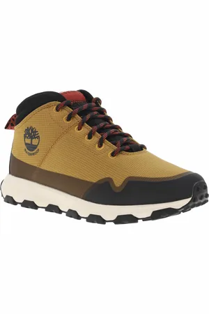 Timberland Bottines Miel à Semelle Plate Et à Lacets Plats Noirs à Liserés Rouges - Miel