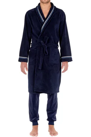 Hom Peignoir à Col Kimono Transat En Coton Bleu Marine - Marine