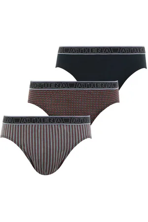 ATHENA Lot De 3 Slips Tonic En Coton Noir, Noir à Motifs Et Noir à Rayures Grises Et Rouges - Marron