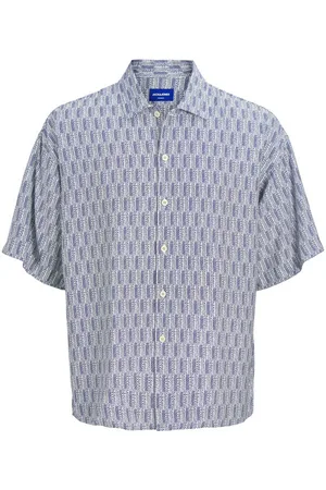 JACK & JONES Chemise Avec Manches Courtes Et Col Français Bleue - Bleue