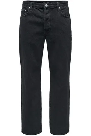Only & Sons Jean Coupe Baggy En Coton Noir Légèrement Délavé - Noir