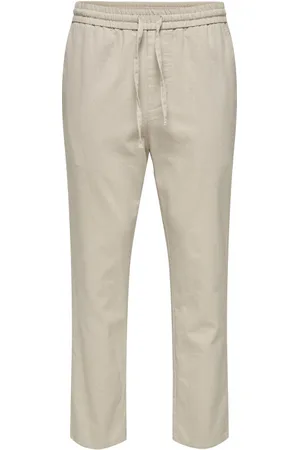 Only & Sons Pantalon Chino Crop Coupe Slim En Coton Et Lin Mélangé Beige à Taille élastiquée - Beige