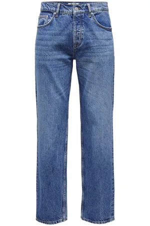Only & Sons Jean Coupe Regular Fit En Coton Bleu Délavé Avec Une Braguette à Boutons - Bleu