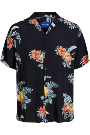 JACK & JONES Chemise Avec Manches Courtes Et Col à Cran Grande Taille Noire Fleuri - Noire