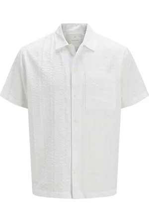 JACK & JONES Chemise Premium Coton Avec Manches Courtes Et Col Français Blanche Seersucker - Blanche