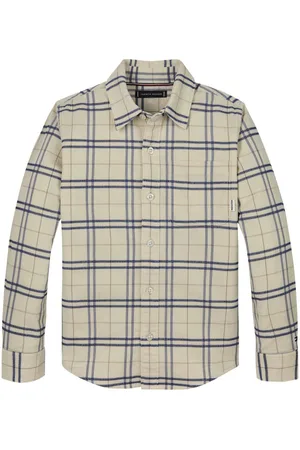 Tommy Hilfiger Chemise Junior Garçon Avec Manches Longues Et Col Français Beige Carreaux - Beige