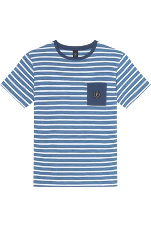 Le Temps des Cerises T-shirt Coton Avec Manches Courtes Et Col Rond Bleu Rayé - Bleu