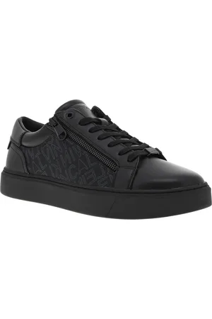 Calvin Klein Sneakers Basses En Cuir Noir à Semelle Vulcanisée, Lacets Et Zip Latéral - Noir