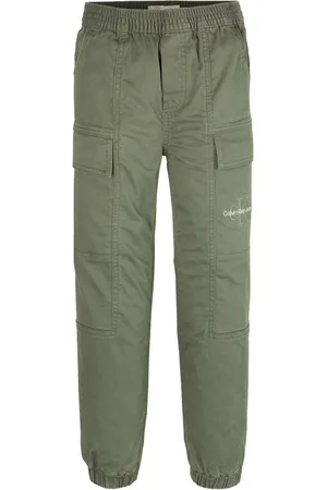 Calvin Klein Cargo Coupe Slim Junior Garçon Calvin Klein En Coton Kaki à Taille Et Ourlets élastiqués - Kaki