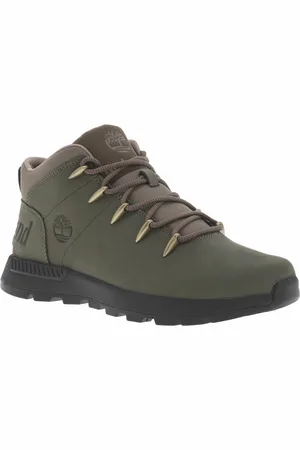 Timberland Bottines En Cuir Kakis Et à Lacets Ronds - Kaki
