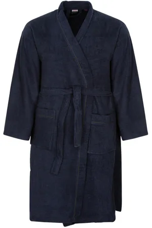 Adamo Peignoir Long Joey En Coton Bleu Marine Col Croisé