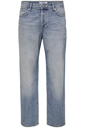 Only & Sons Jean Coupe Baggy En Coton Bleu Délavé Avec Des Passants - Bleu