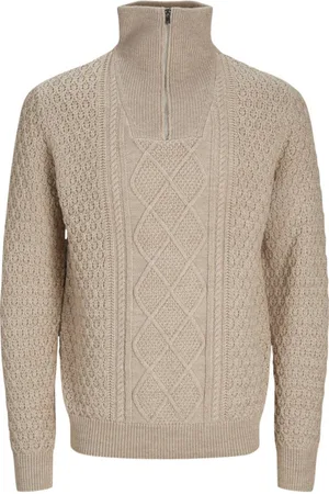 JACK & JONES Pull Premium Avec Manches Longues Et Col Camionneur Beige Point Perles - Beige