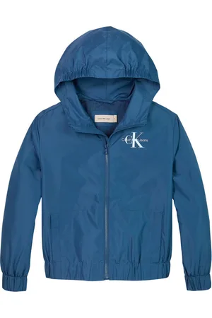 Calvin Klein Coupe-vent à Capuche Zippé Junior Garçon Calvin Klein Bleu Avec Le Logo Imprimé à La Poitrine - Bleu