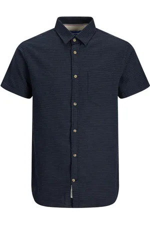 JACK & JONES Chemise Avec Manches Courtes Et Col Français Coton Marine à Pois - Marine
