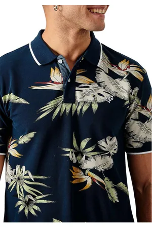 Kaporal 5 Polo En Coton Biologique Avec Manches Courtes Et Col Boutonné Bleu Marine Fleuri - Marine