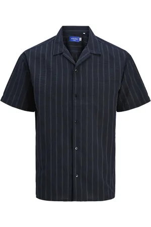 JACK & JONES Chemise Avec Manches Courtes Et Col Cubain Marine Rayée - Marine