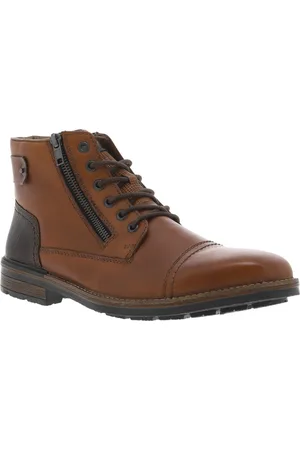 Rieker Bottines Rieker Marron à Doublure Textile Douce à Semelle Plate, Bout Rapporté, Lacets Et Zip Latéral - Marron