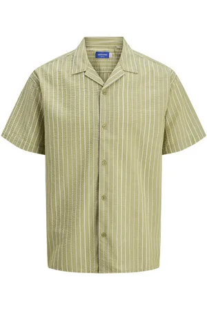 JACK & JONES Chemise Avec Manches Courtes Et Col Français Tilleul Rayée - Tilleul