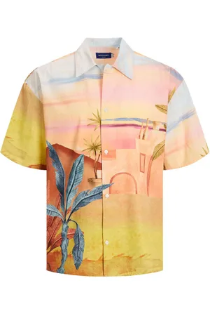 JACK & JONES Chemise Avec Manches Courtes Et Col Français Coton Multicolore - Multicolore