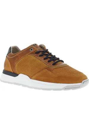 Bullboxer Baskets Basses En Cuir Beige Clair à Lacets Ronds Contrastés - Ocre