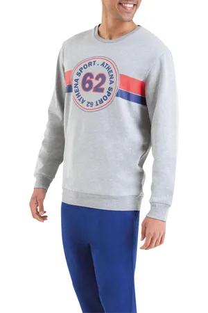 ATHENA Pyjama Long En Coton Mélangé Avec Manches Longues Et Col Rond Bleu - Bleu