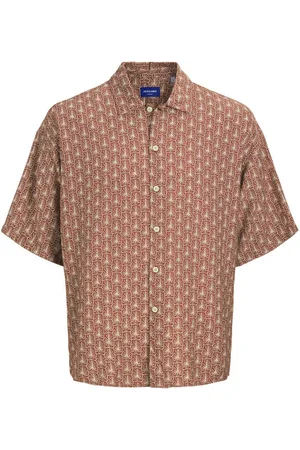 JACK & JONES Chemise Avec Manches Courtes Et Col Français Brique - Brique
