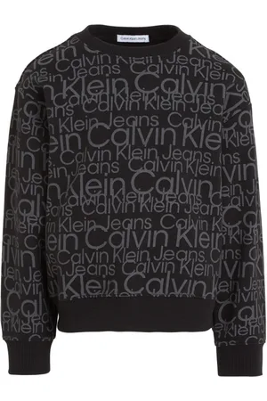 Calvin Klein Sweat Col Rond Junior Garçon En Coton Avec Manches Longues Black Monogramme - Black
