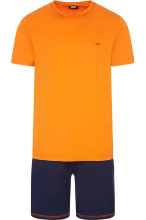 Diesel Pyjama Court En Coton Bleu Marine Et Orange Avec Manches Courtes Et Col Rond - Marine, Orange