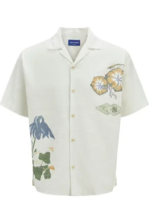JACK & JONES Chemise Coton Avec Manches Courtes Et Col Français Blanche - Blanche