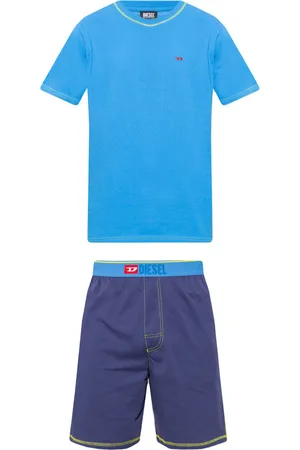 Diesel Pyjama Court Coton Droit Avec Manches Courtes Et Col Rond Bleu - Bleu