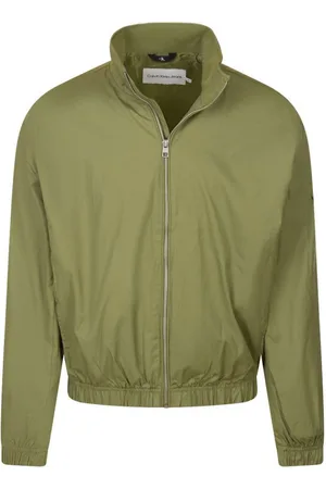 Calvin Klein Blouson Coupe Droite Fluide En Coton Kaki Col Montant Zippé - Kaki
