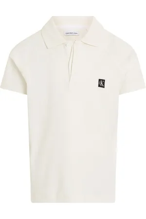 Calvin Klein Polo Junior Garçon Coton Biologique Mélangé Avec Manches Courtes Et Col Boutonné Blanc - Blanc