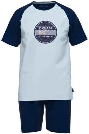 TOM TAILOR Pyjama Court En Coton Ciel Et Marine à Coupe Droite Et Manches Raglan - Bleu