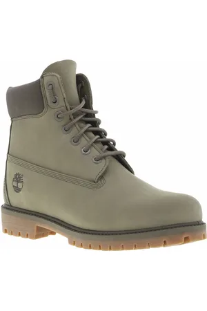Timberland Bottines En Cuir Vertes Olive Et à Lacets Ronds - Olive