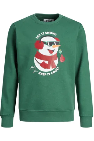 JACK & JONES Sweat à Col Rond Junior Garçon Jack & Jones Toon Xmas En Coton Mélangé Sapin Avec Logos De Noel - Sapin