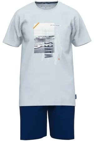 TOM TAILOR Pyjama Court En Coton Bleu Ciel Uni à Coupe Droite Et Col Rond - Bleu