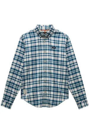 Napapijri Chemise Coton Avec Manches Longues Et Col Américain Bleue Carreaux - Bleue