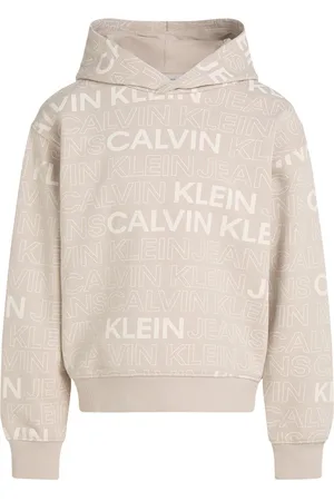Calvin Klein Sweat à Capuche Junior Garçon Calvin Klein En Coton Beige Imprimé All-over Nom De La Marque Blanc - Beige